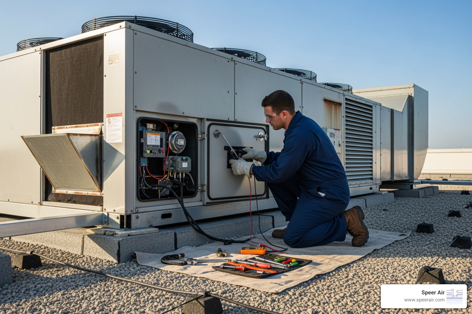 a technician performing scheduled maintenance on a commercial HVAC unit - business hvac installation denville nj a technician performing scheduled maintenance on a commercial HVAC unit - business hvac installation denville nj