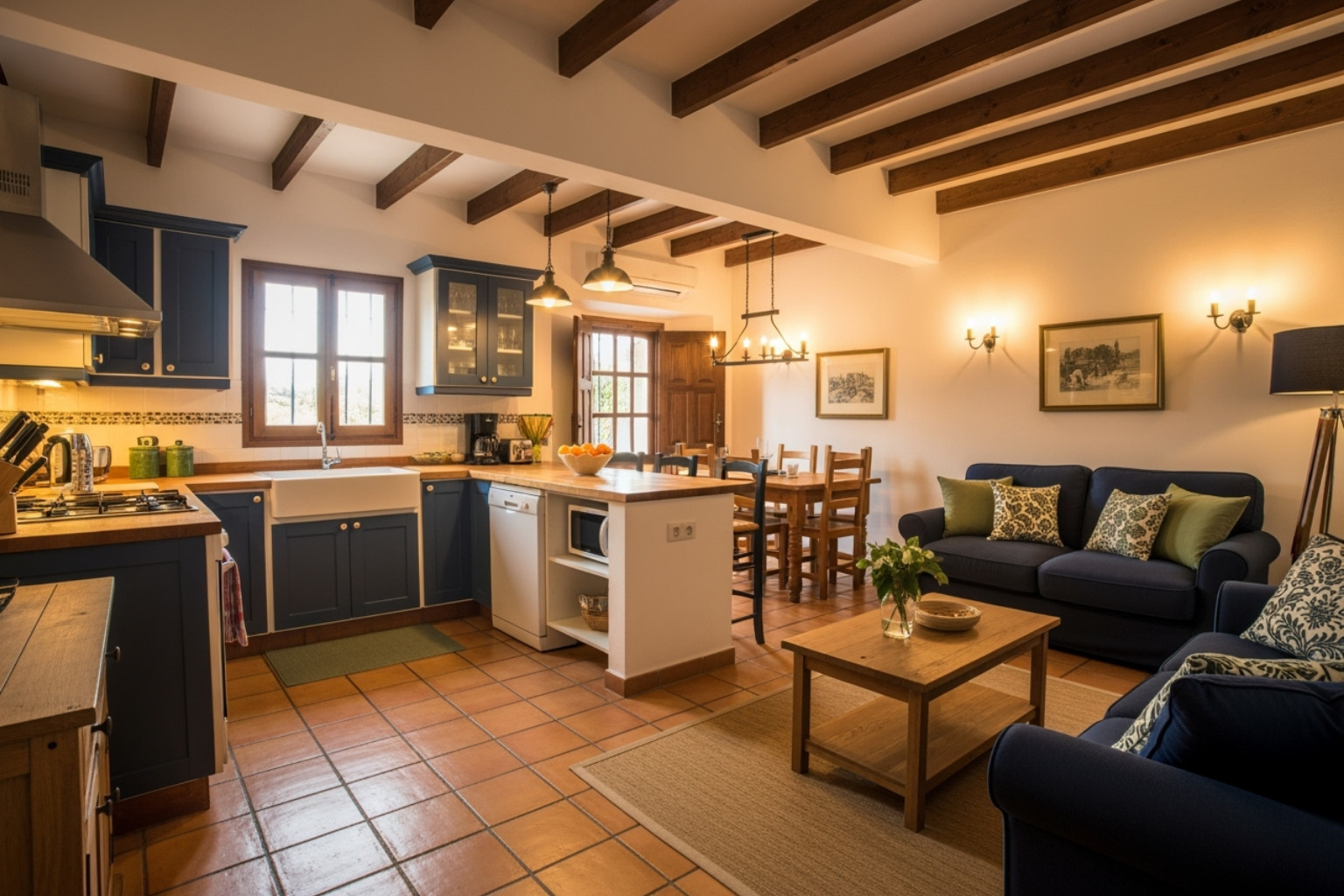 A cozy guesthouse interior featuring a dedicated workspace with a laptop, a well-stocked bookshelf, and abundant natural light streaming through a window. The decor is inviting and conducive to focused academic work, using brand colors. - guest house for rent LA
