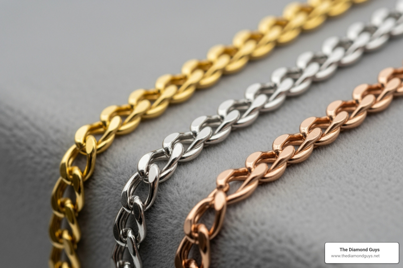 different gold colors (yellow, white, rose) side-by-side - men's real diamond chain