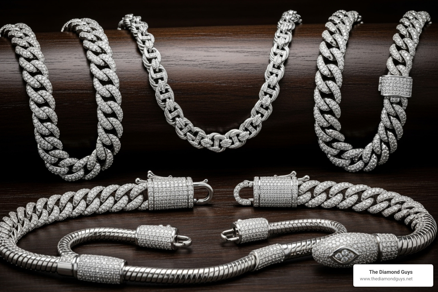 collection of different diamond chain styles - men's real diamond chain