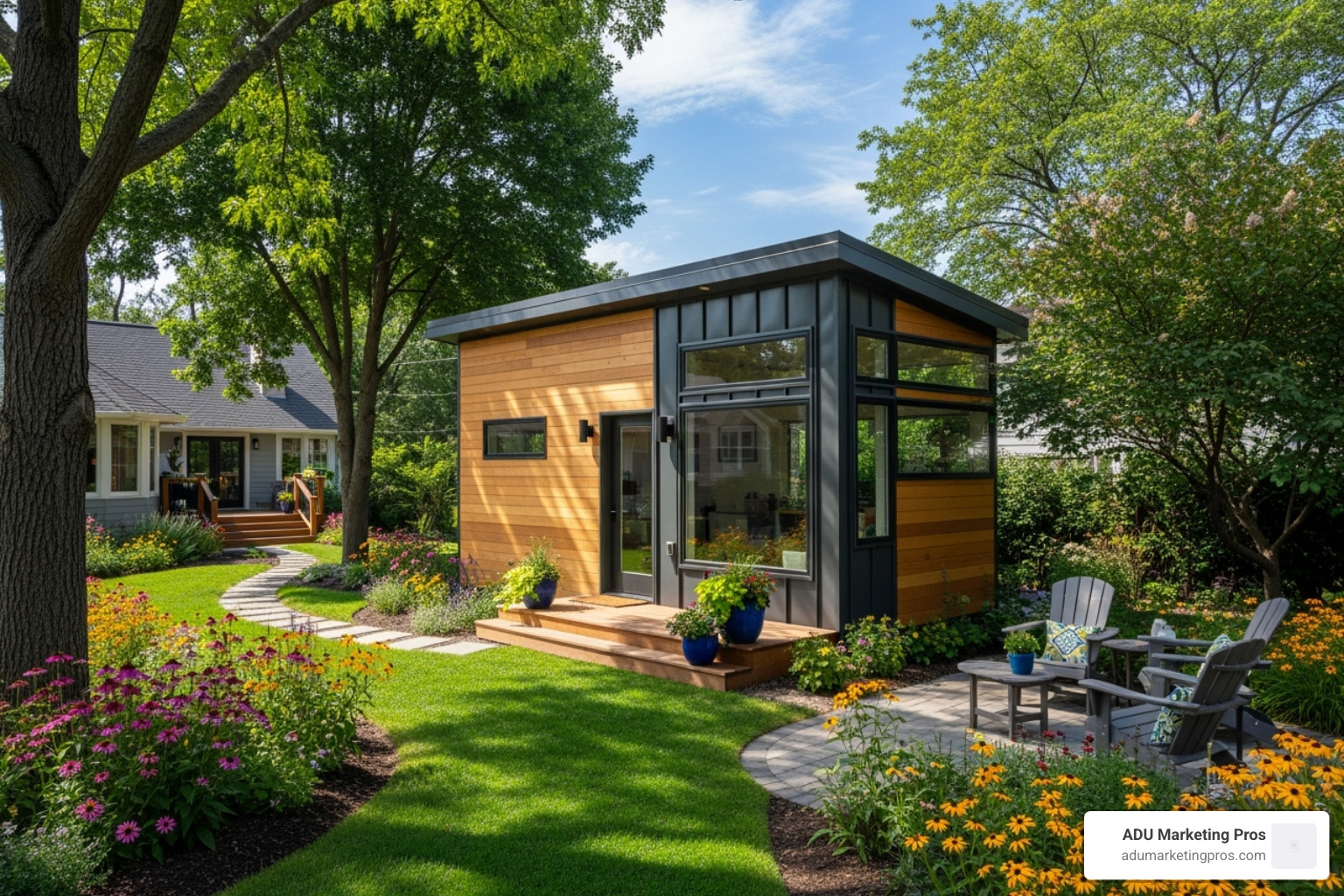 modern prefab granny flat in a landscaped backyard - Portable ADU for sale modern prefab granny flat in a landscaped backyard - Portable ADU for sale