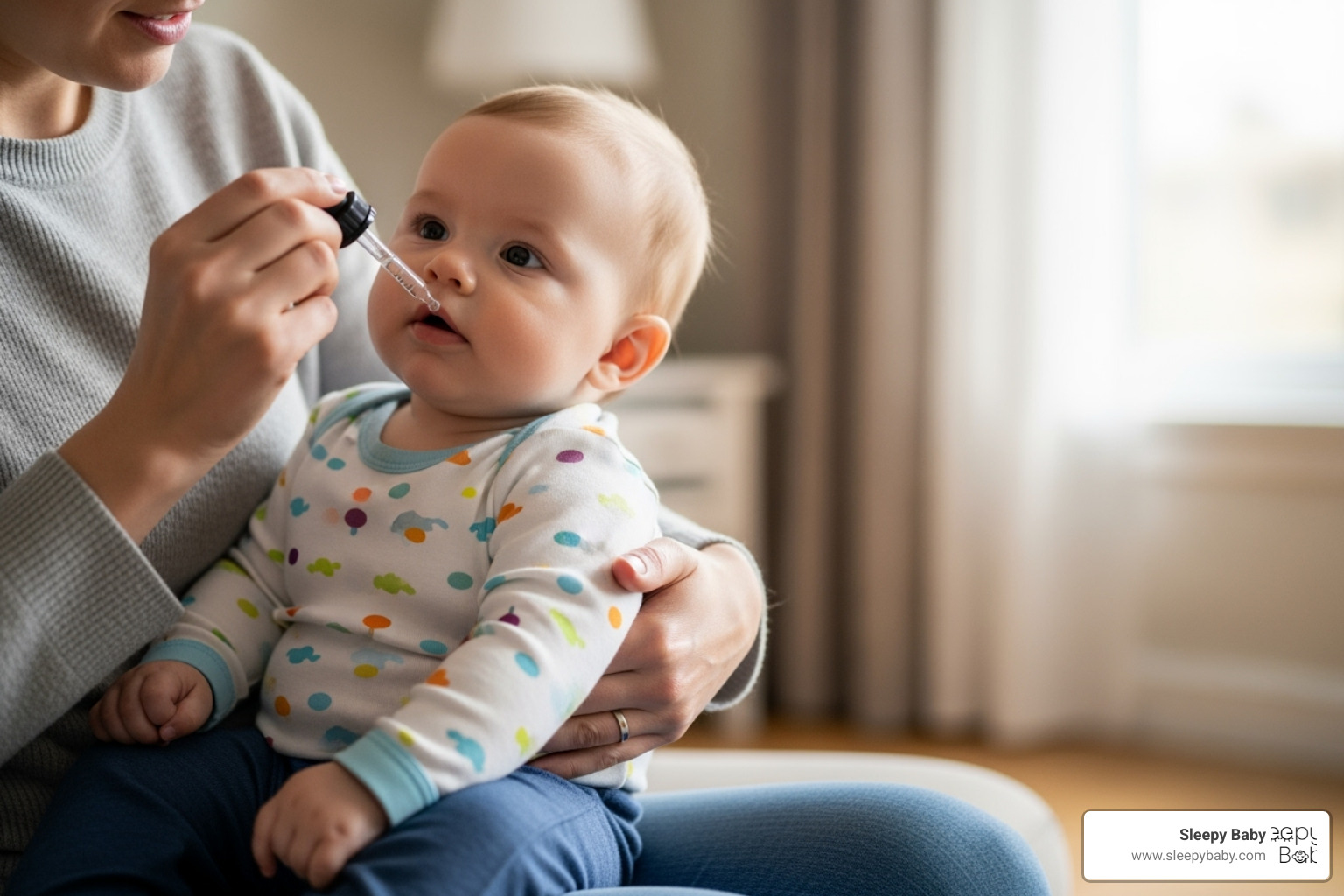 parent administering gripe water to baby with dropper - gripe water for sleep