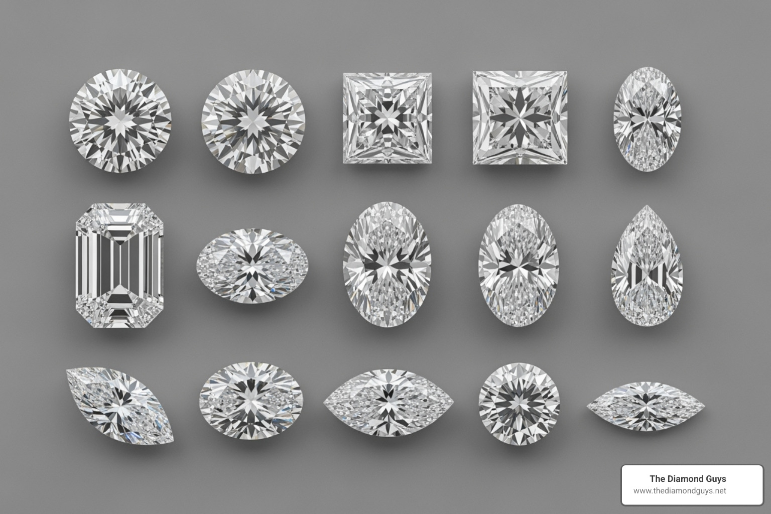 variety of popular diamond shapes - engagement rings nearby