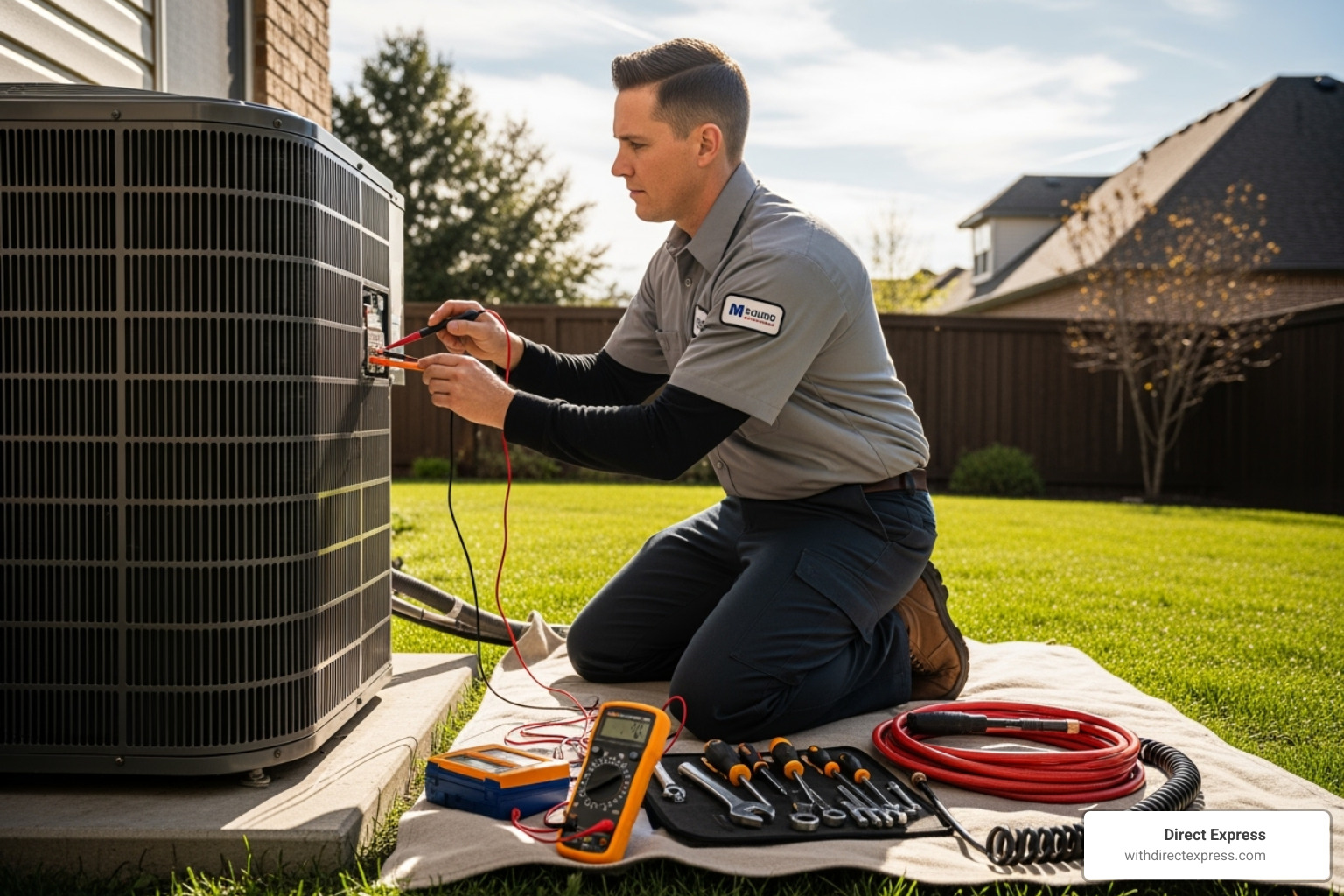 Maintenance technician working on an AC unit - property management tampa
