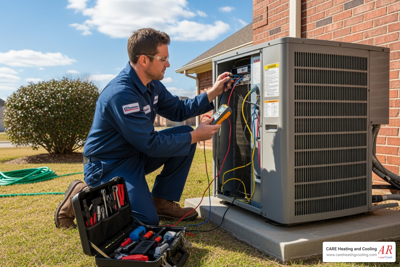 technician servicing an outdoor AC unit - hvac maintenance dublin oh technician servicing an outdoor AC unit - hvac maintenance dublin oh