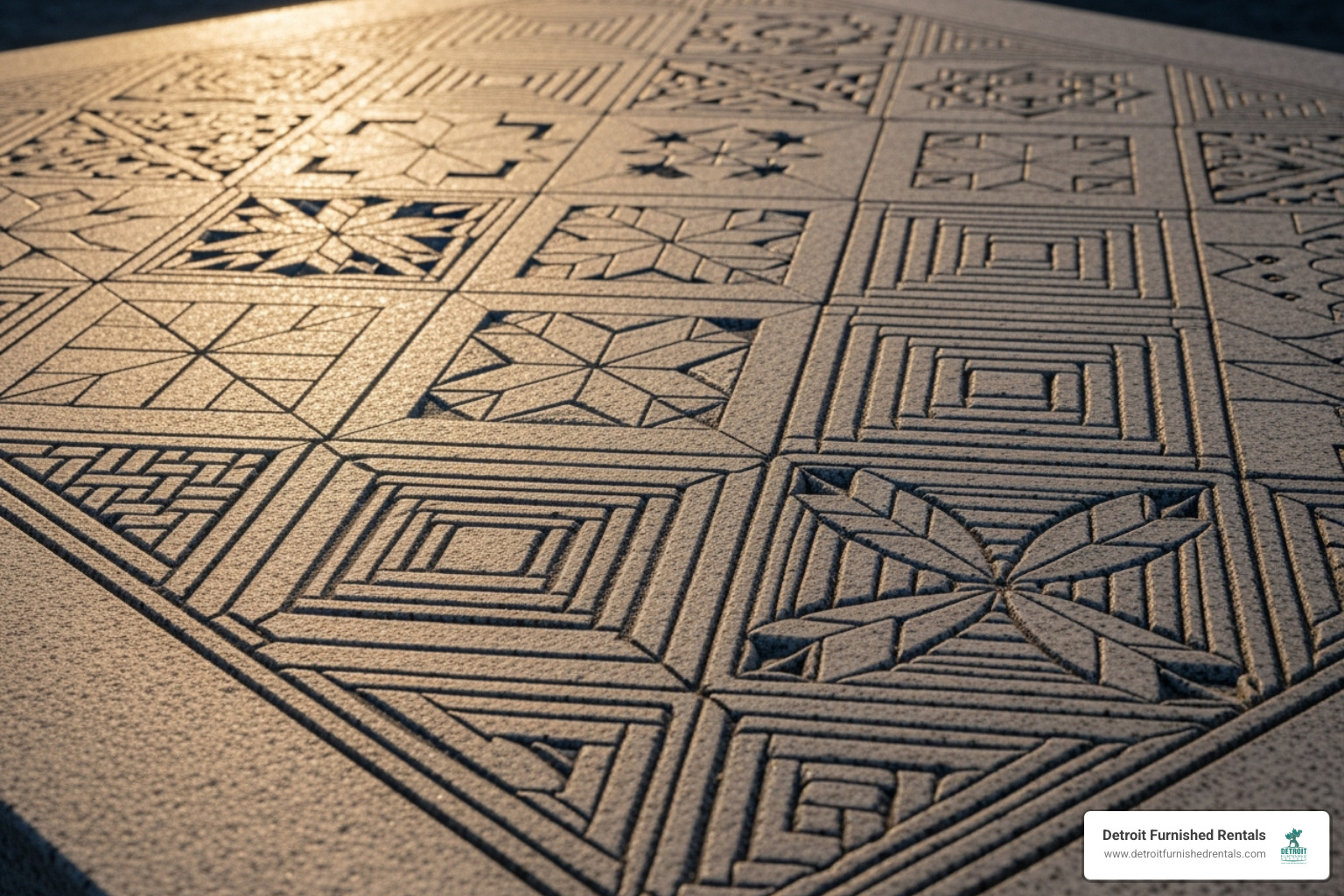 Quilt patterns engraved on the memorial's base - international memorial to the underground railroad
