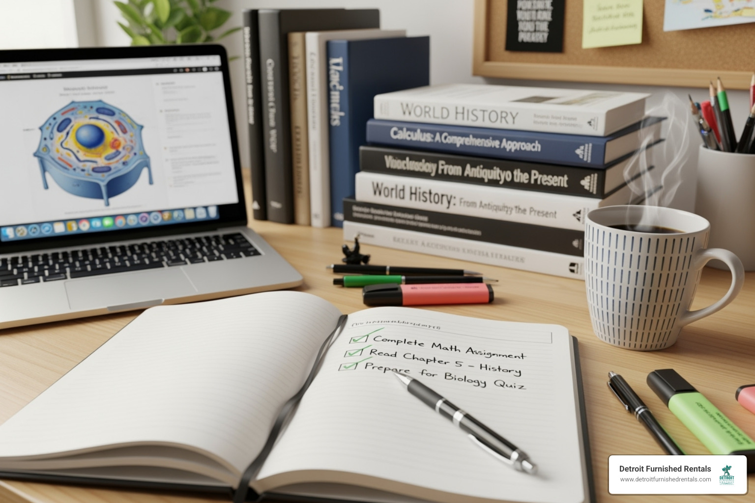 Image of a student checklist with items like 'Budget', 'Location', 'Lease Term', and 'Amenities' - furnished apartments for students