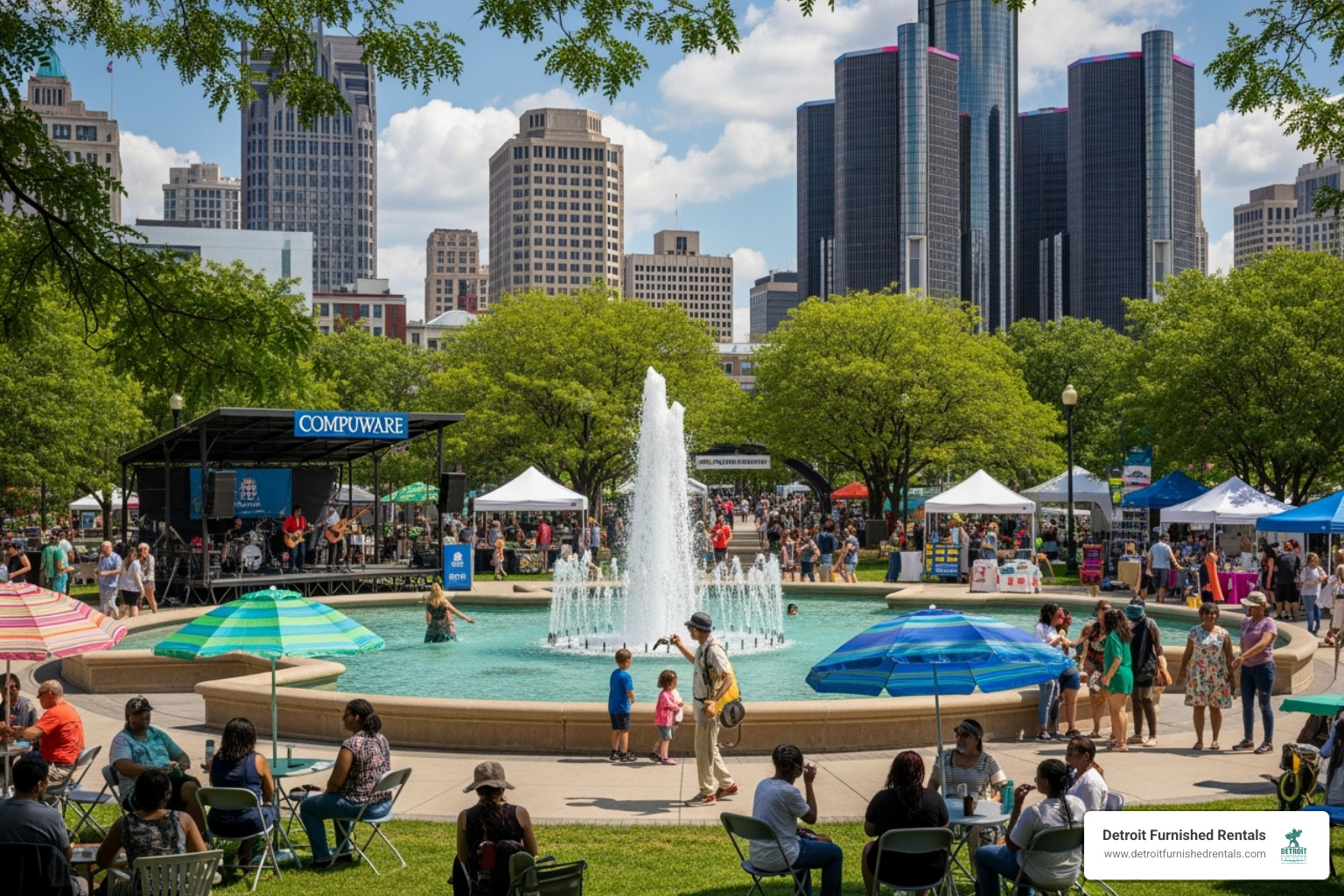 Campus Martius Park during a summer event - apartments in metro detroit area