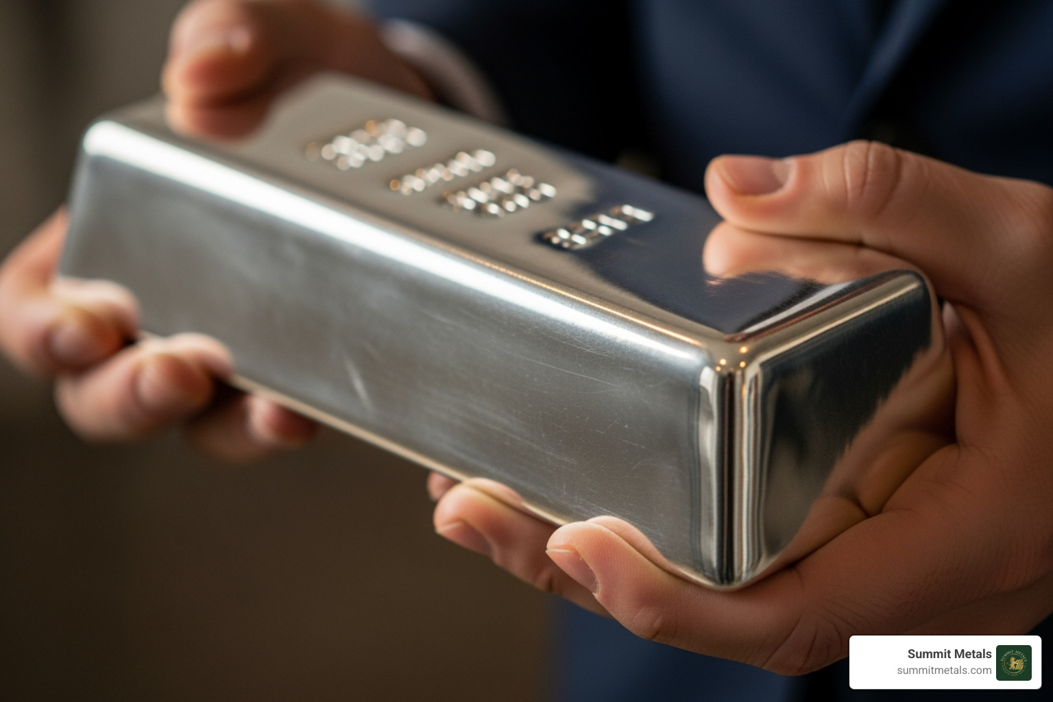 Person confidently holding a silver bar - silver buy price Person confidently holding a silver bar - silver buy price