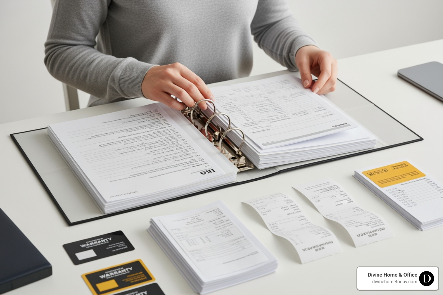 a person organizing a binder of home documents - Prepare house for sale