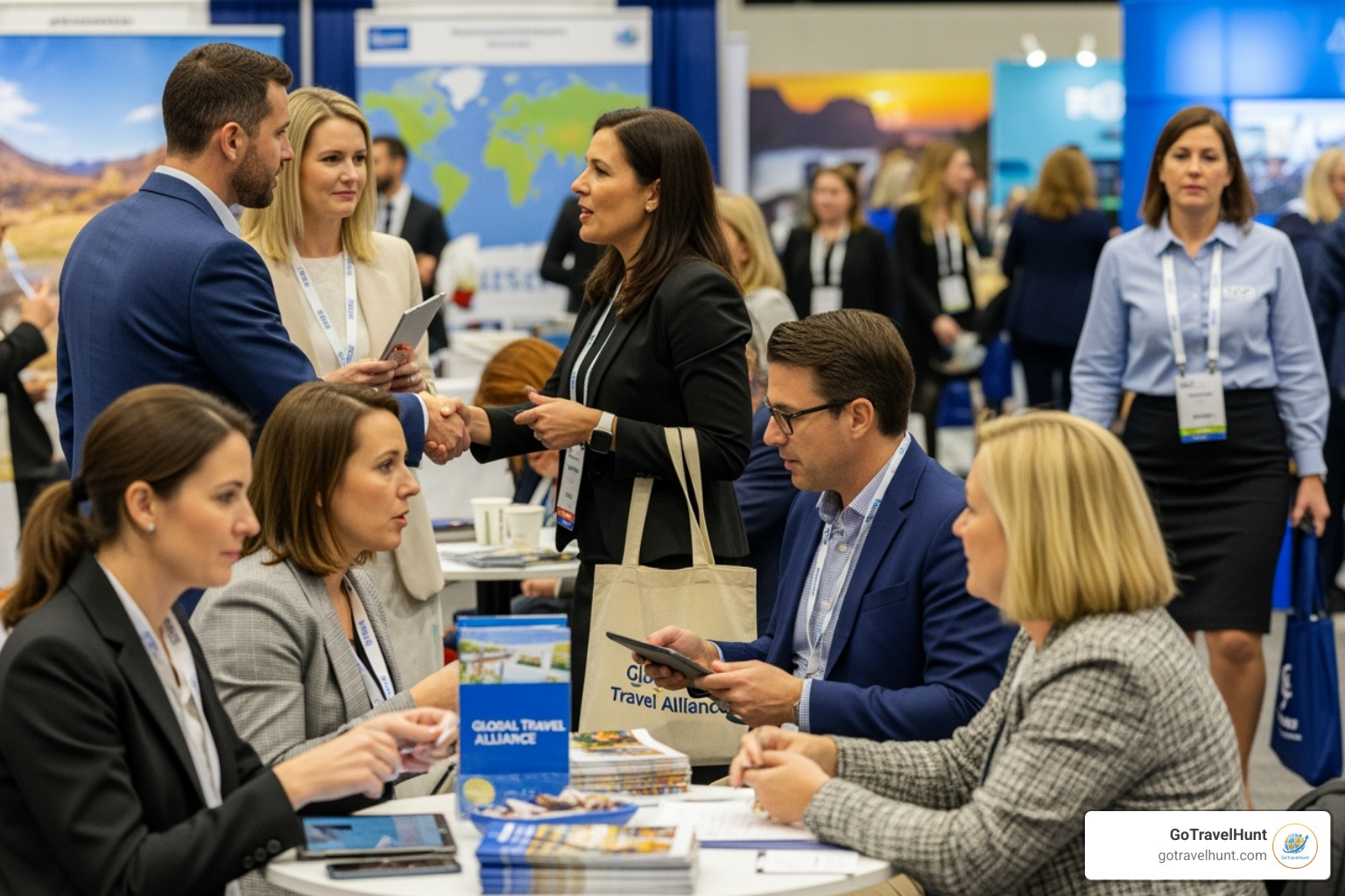 a travel agent networking at an industry conference - becoming a travel agent a travel agent networking at an industry conference - becoming a travel agent