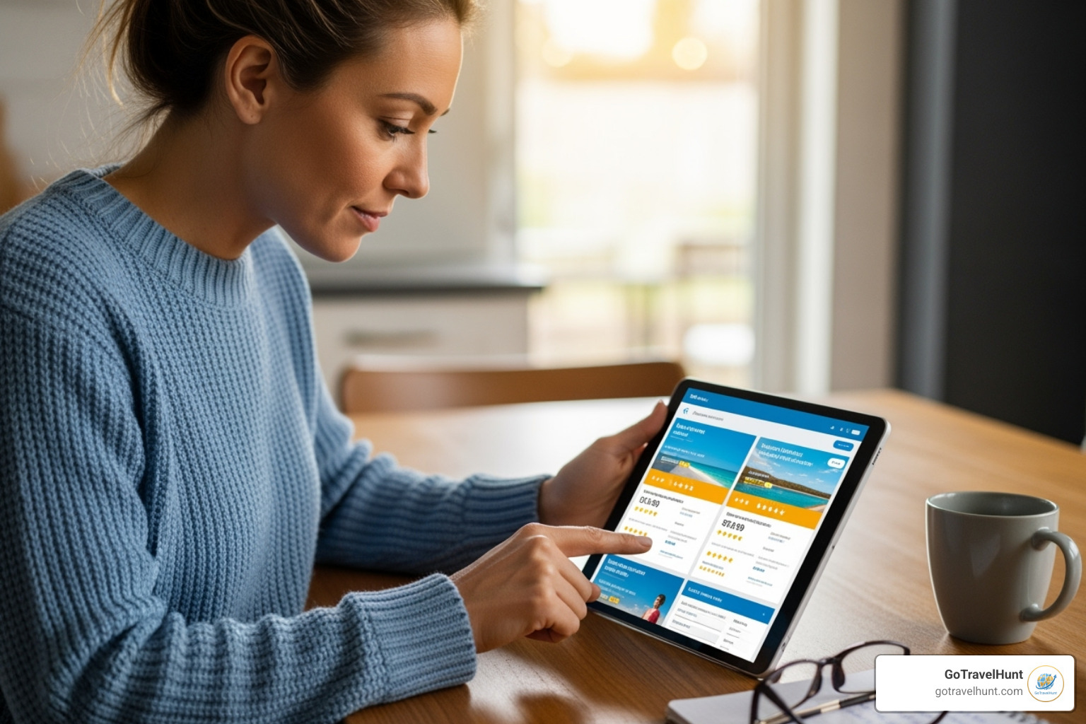 Parent comparing travel insurance options on a tablet - travel insurance for children Parent comparing travel insurance options on a tablet - travel insurance for children