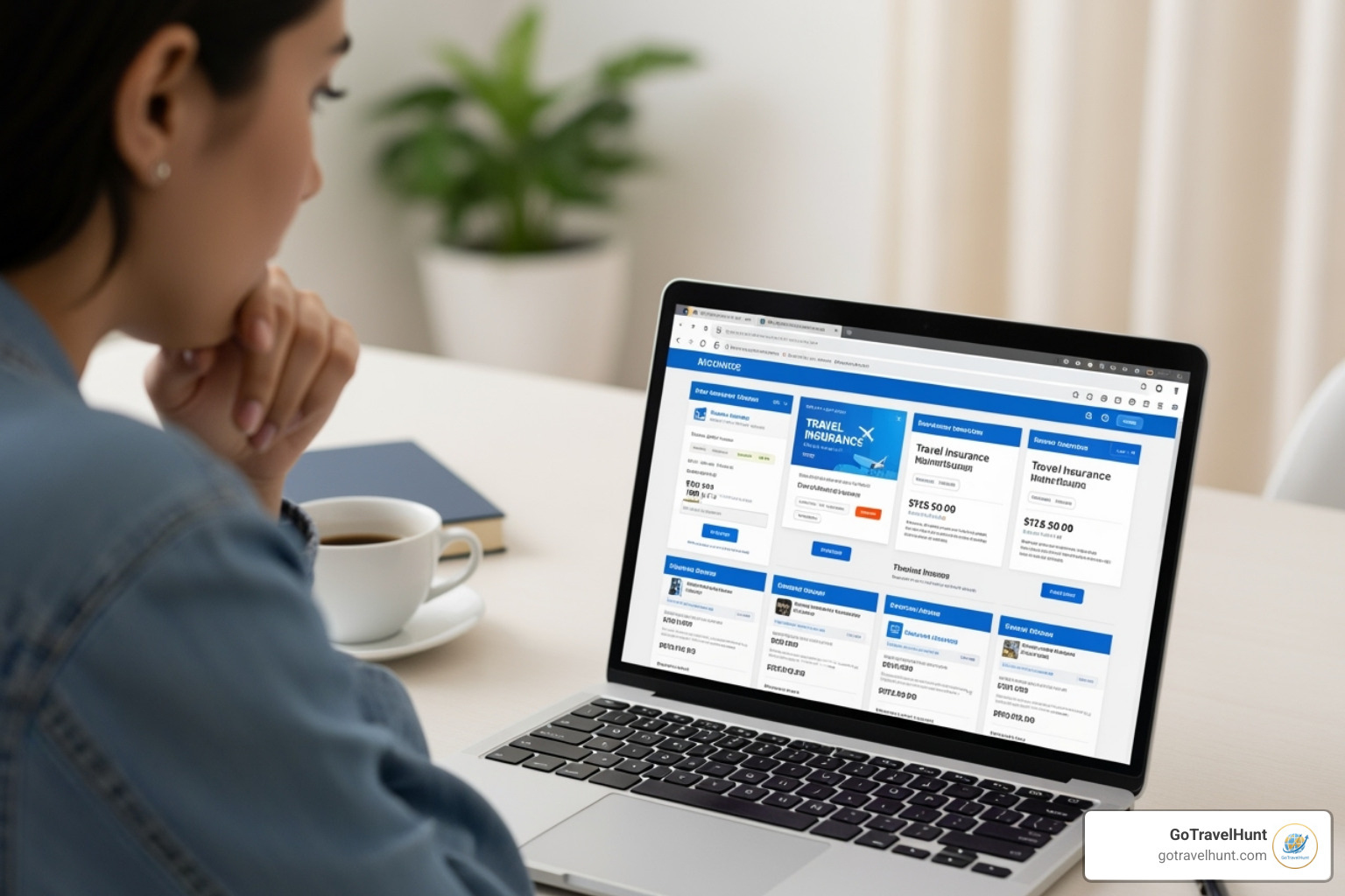 Person comparing travel insurance options on a laptop - european travel insurance Person comparing travel insurance options on a laptop - european travel insurance