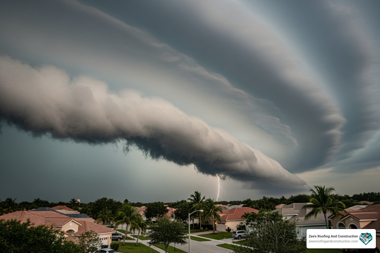 of storm clouds gathering over a suburban Florida neighborhood. - apopka roof inspections