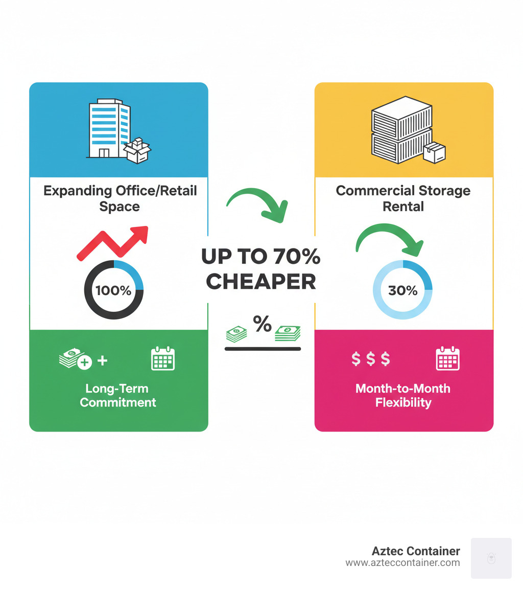Infographic explaining how commercial storage is up to 70% cheaper than expanding office or retail space - commercial storage rental infographic 