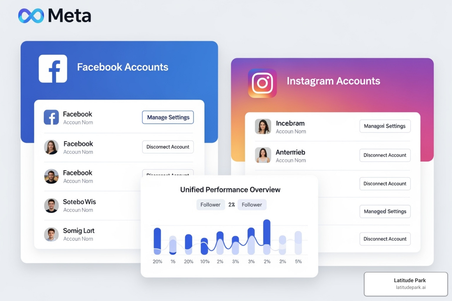 Meta Business Suite dashboard showing linked Facebook and Instagram accounts - facebook & instagram ads
