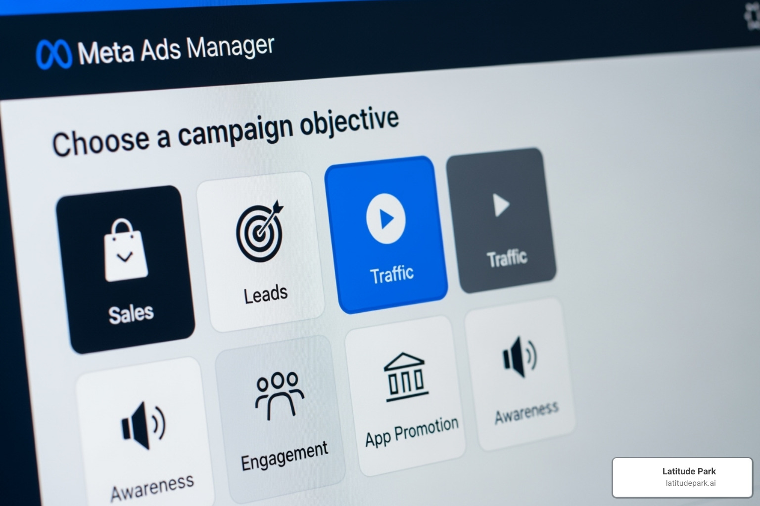 Ads Manager campaign creation interface highlighting the objective selection screen - facebook & instagram ads