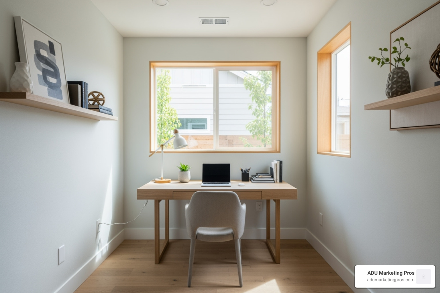 bright modern ADU interior as home office - ADU rental ideas
