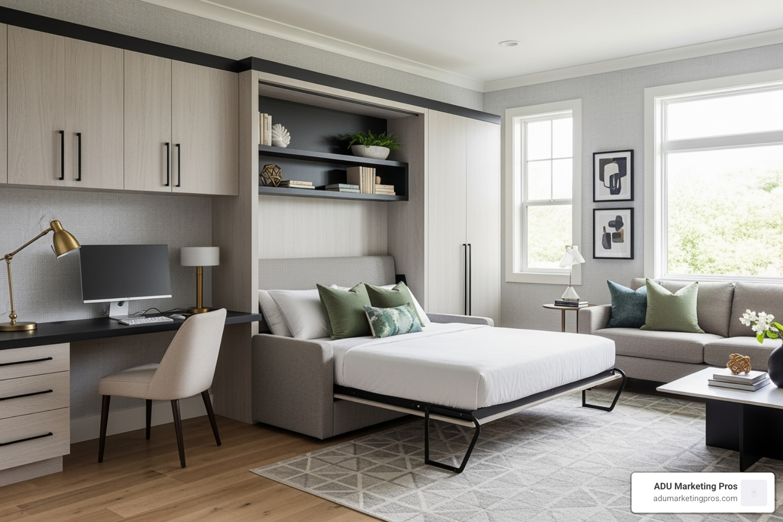 beautifully designed ADU interior with Murphy bed - ADU rental ideas