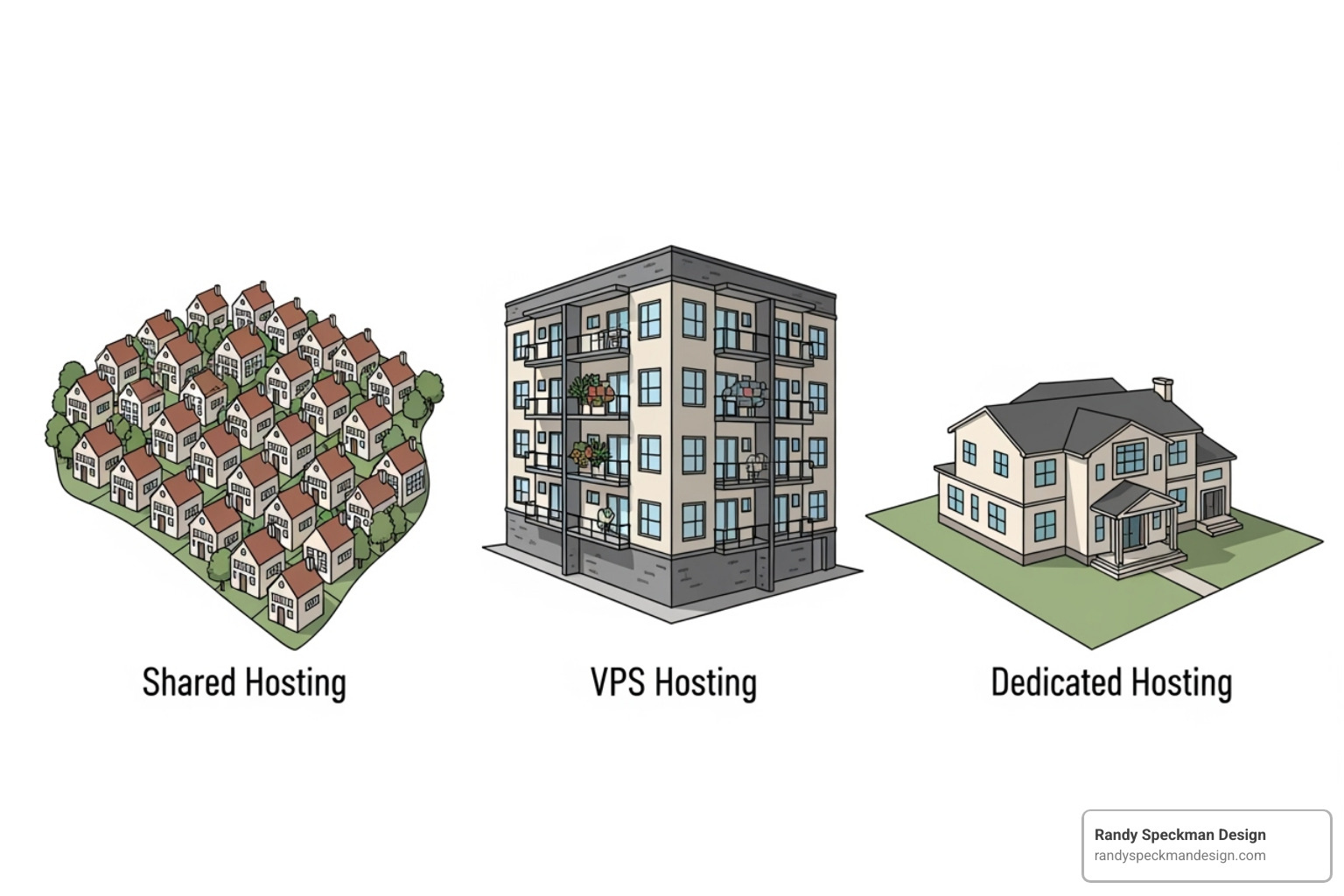 diagram comparing shared, VPS, and dedicated hosting resources - Web Hosting for Small Business