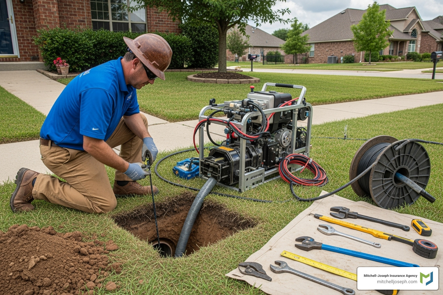 plumber performing trenchless sewer line repair - Sewer line warranty program plumber performing trenchless sewer line repair - Sewer line warranty program