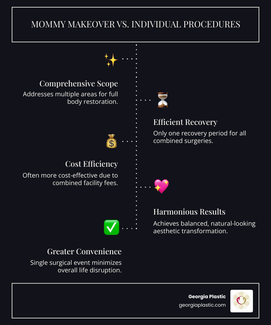 infographic comparing mommy makeover vs individual procedures - mommy makeover packages infographic infographic-line-5-steps-dark