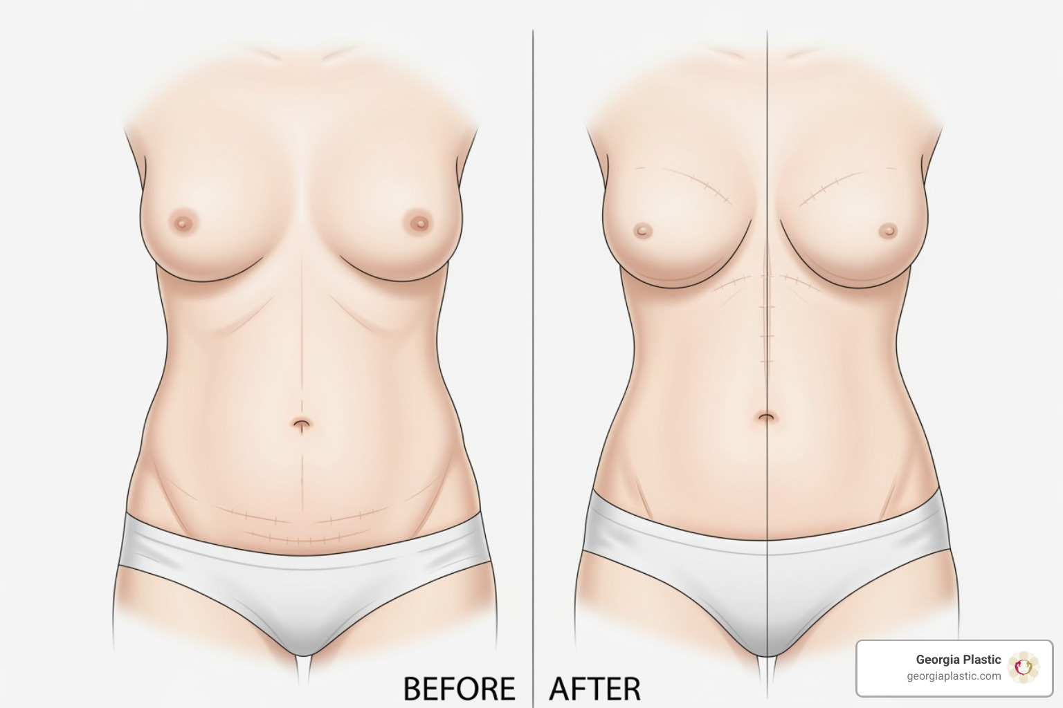 illustration of tummy tuck and breast lift - mommy makeover packages