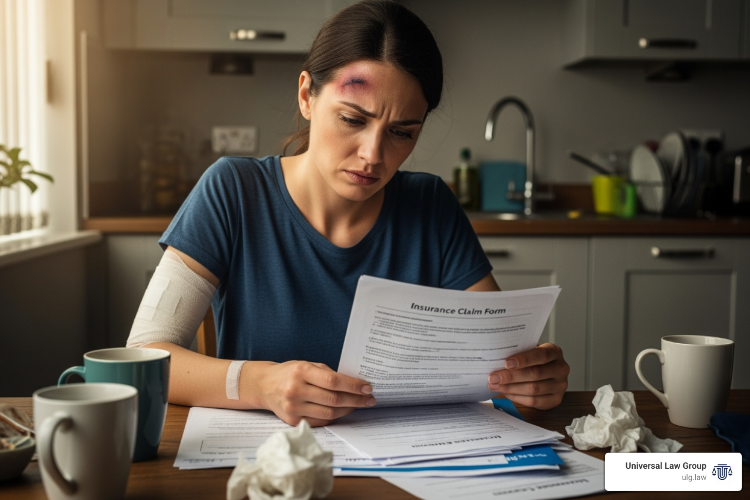 A person reviewing documents and medical bills, emphasizing the importance of documentation after an accident - how long after car accident can you claim injury texas