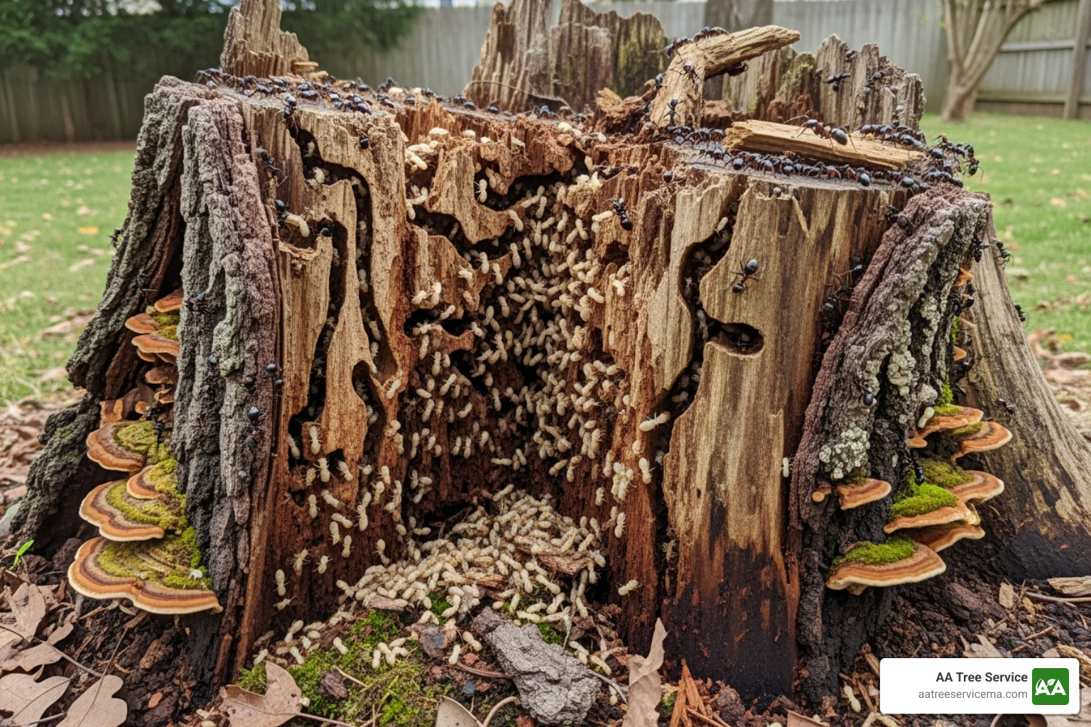 Pests on a decaying stump - tree stump company
