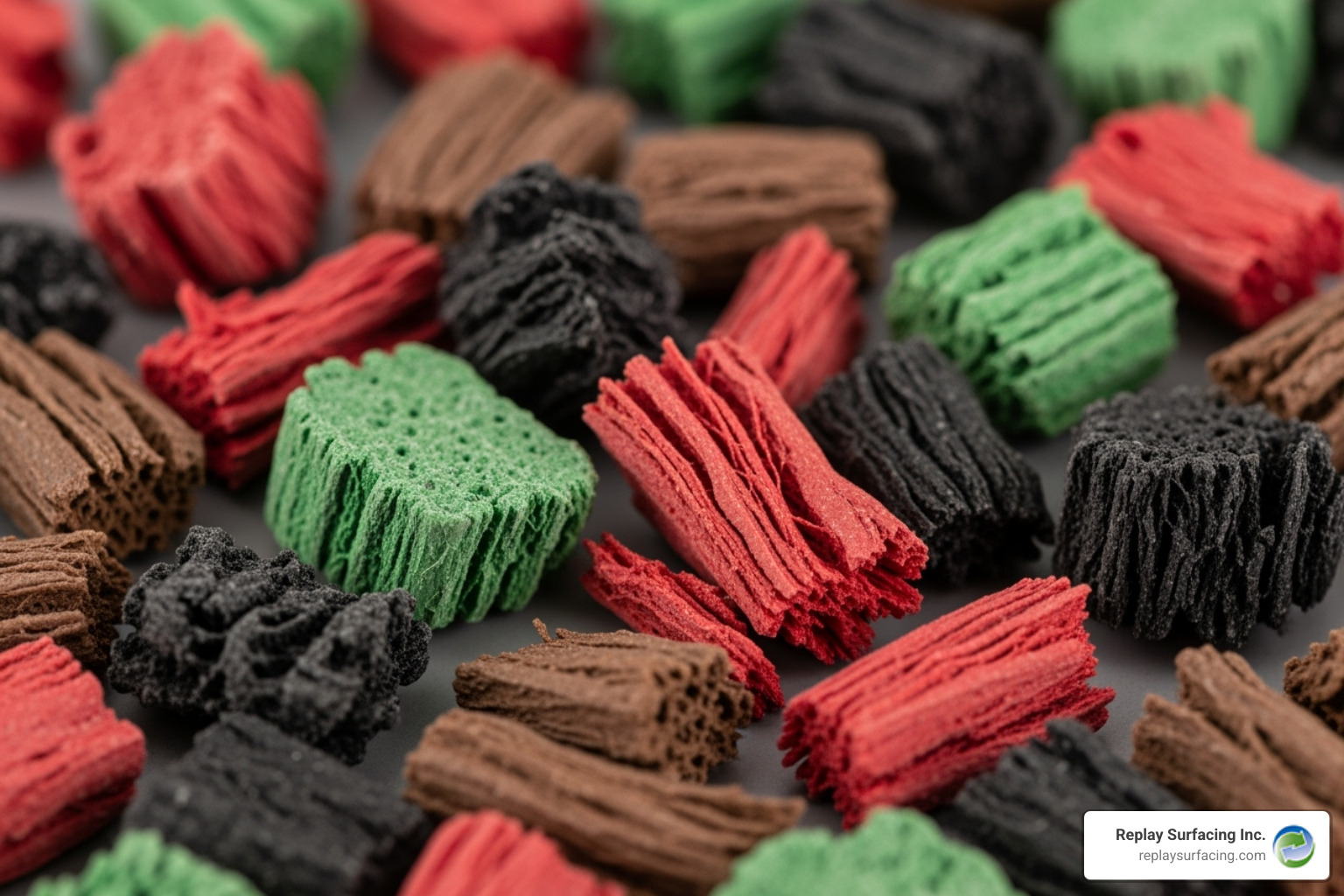 shredded rubber mulch nuggets in various colors - rubber mulch made from recycled tires