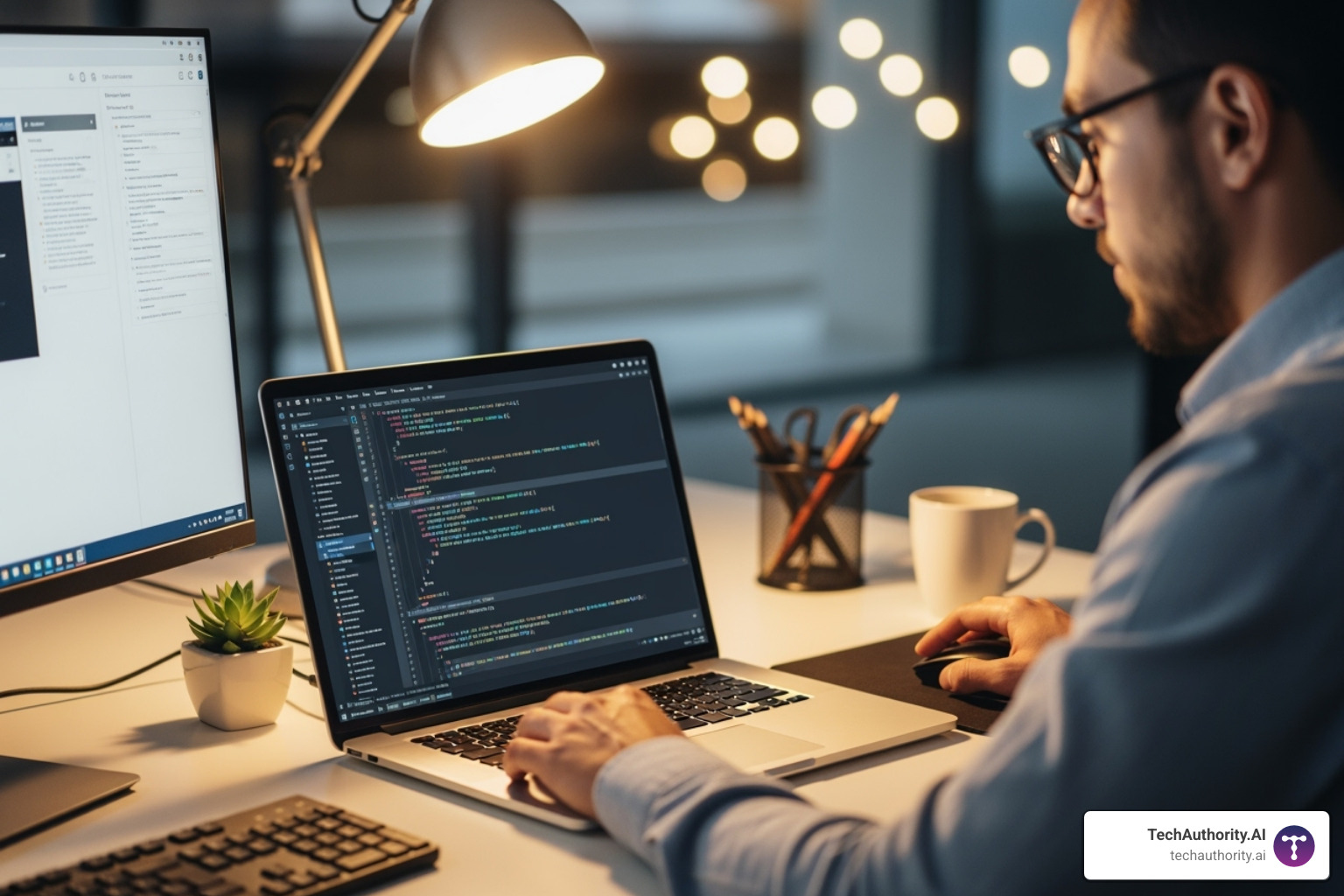 Developer at a computer with code on the screen - Go High Level API