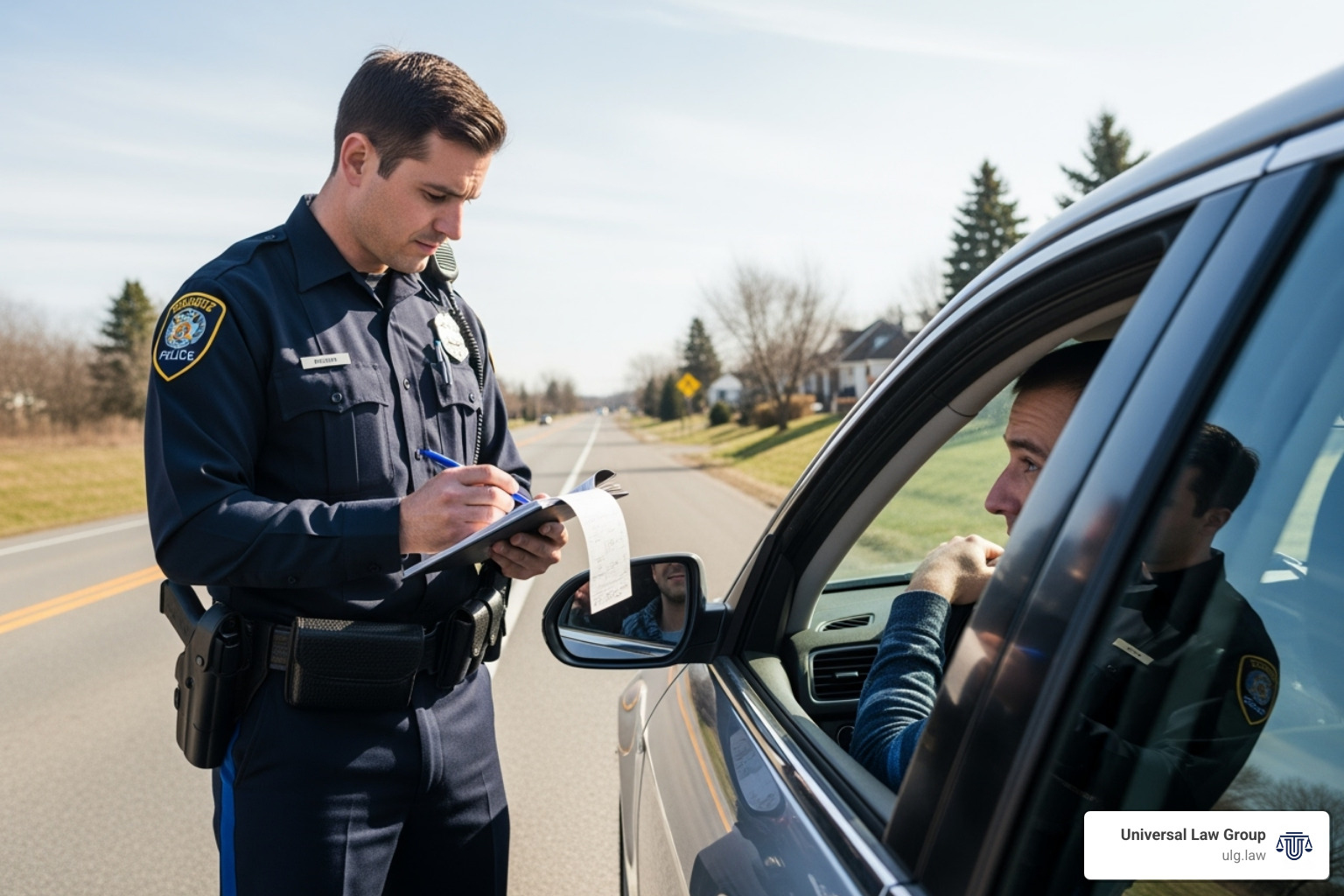 Person receiving a traffic ticket from a police officer - texas criminal charges list