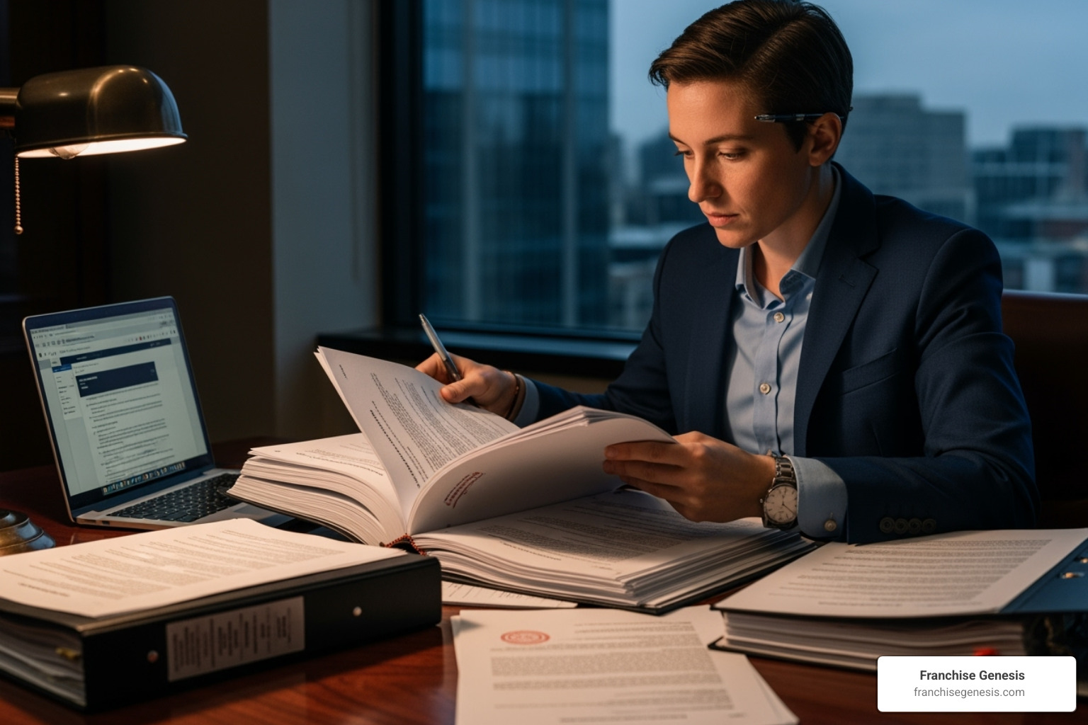 Image of a person reviewing legal documents - How to franchise business