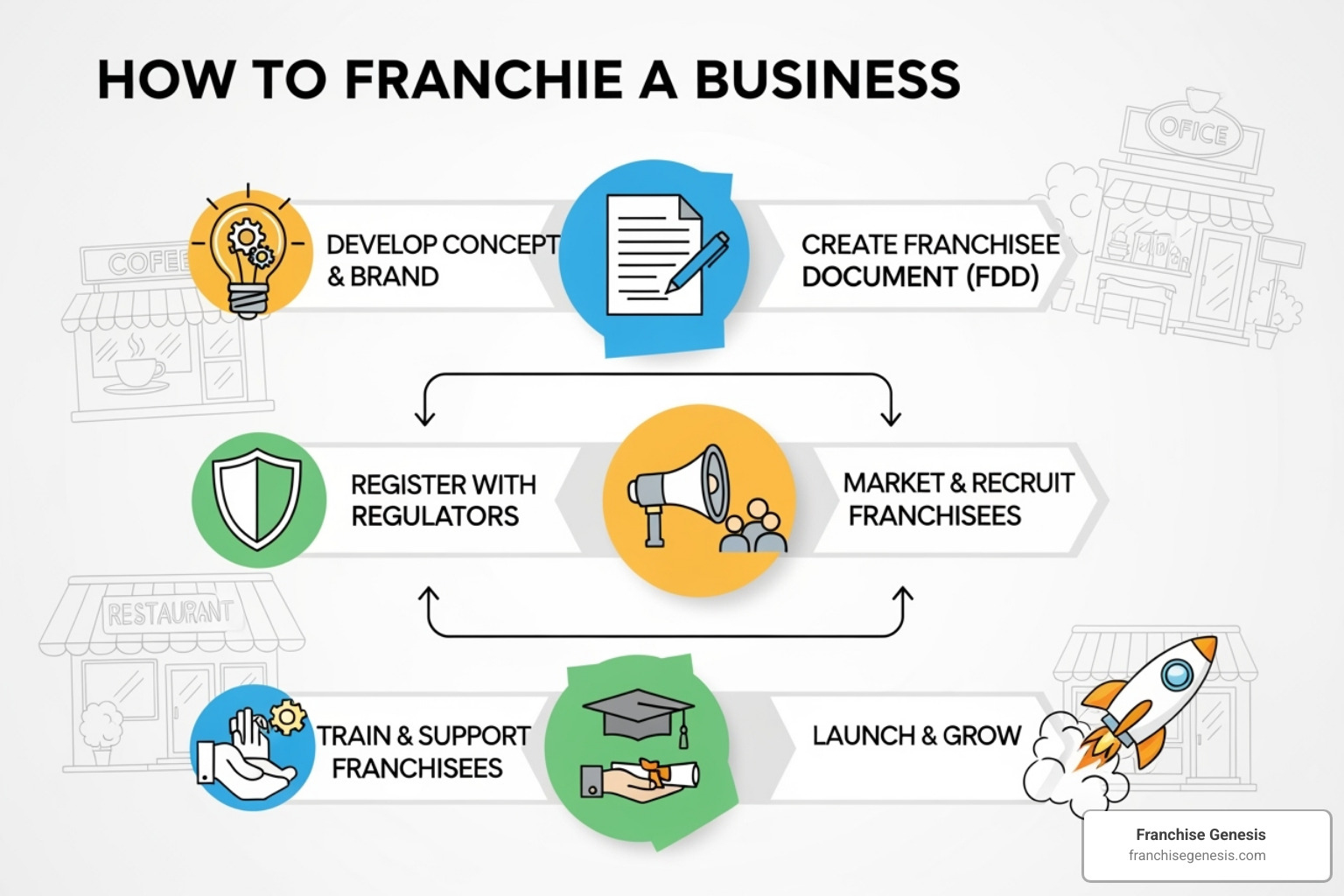 Image of a flowchart showing the steps to franchise a business - How to franchise business