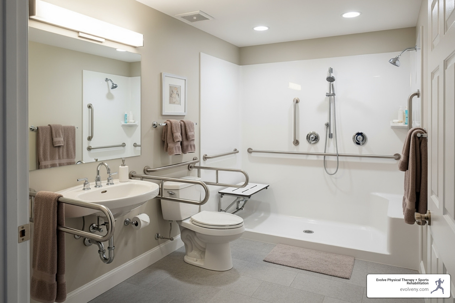 safe bathroom with grab bars - fall prevention strategies