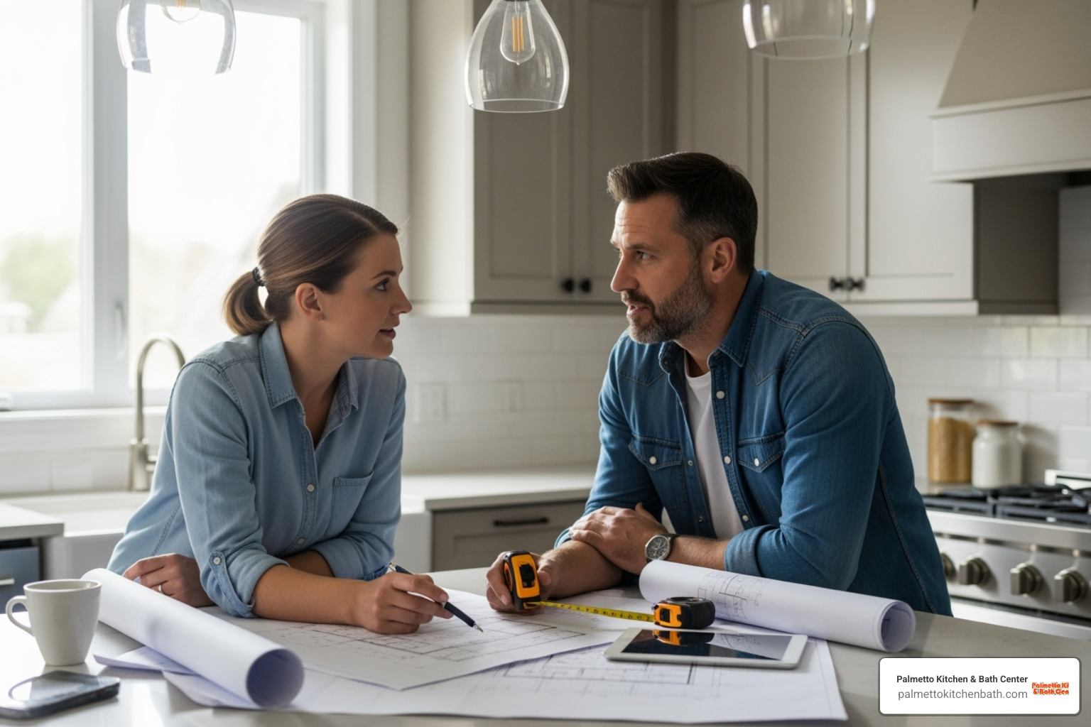 homeowner reviewing blueprints with a contractor - bathroom renovation quotes homeowner reviewing blueprints with a contractor - bathroom renovation quotes