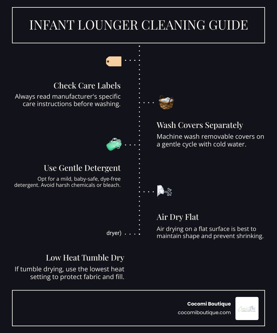 infographic on cleaning baby items - infant lounger infographic infographic-line-5-steps-dark