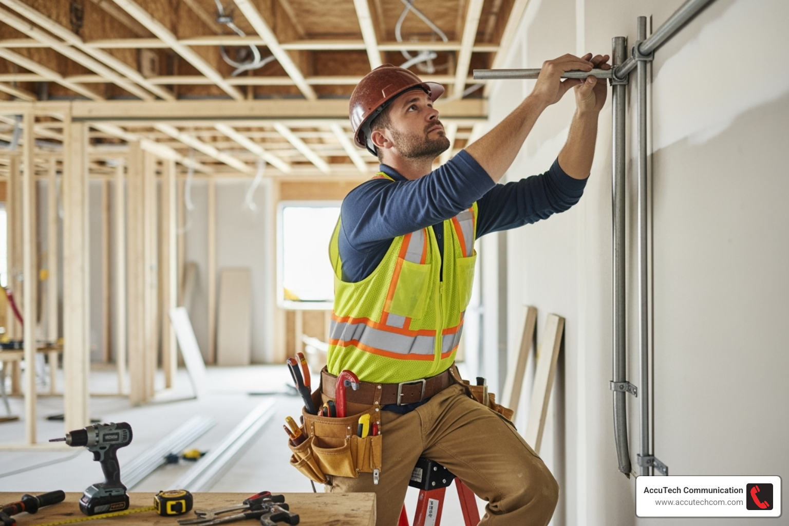 commercial electrician installing conduit in a new construction site - Commercial wiring services
