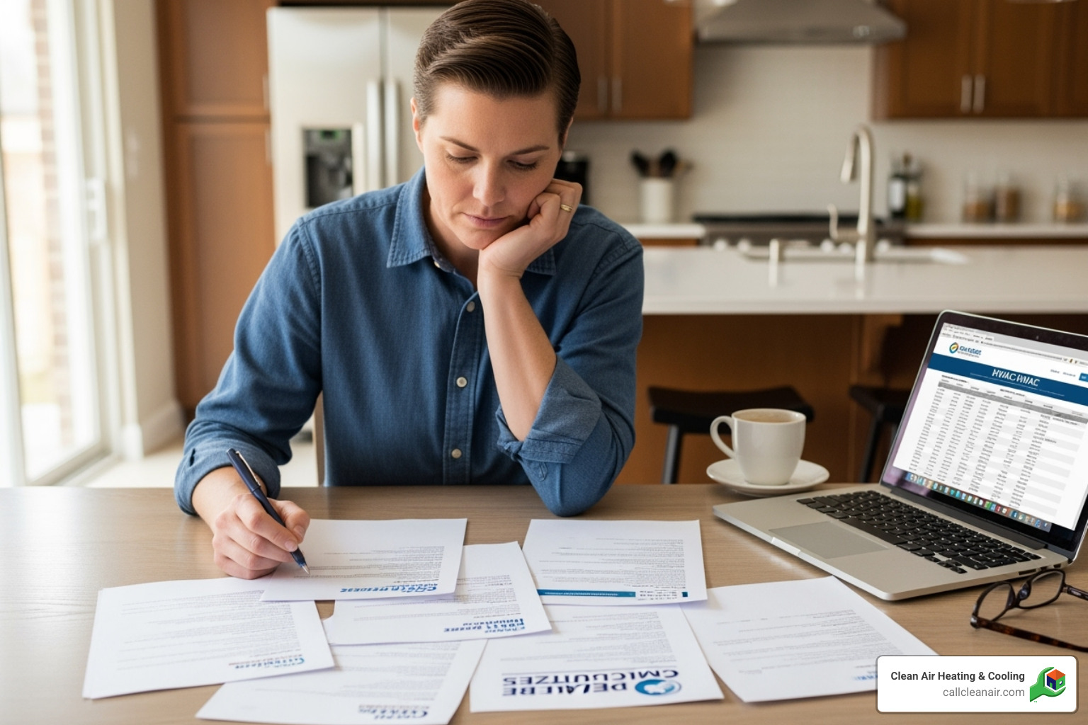 person comparing hvac quotes on kitchen table - burlington hvac companies