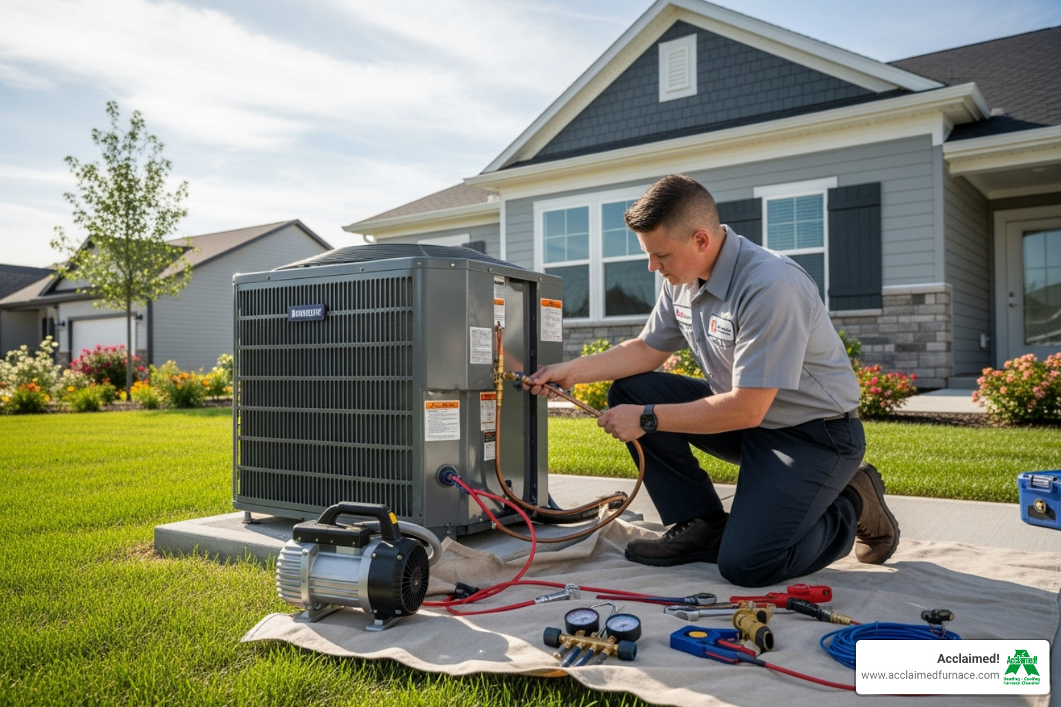 Certified technician professionally installing an outdoor AC unit - ac installation sherwood park ab