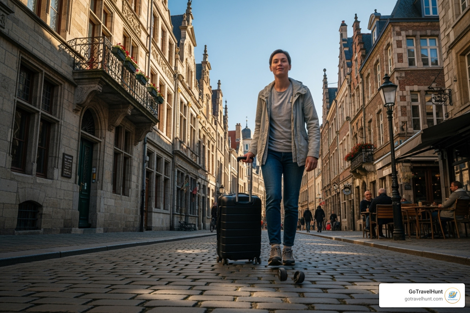 traveler navigating cobblestone street - what to pack for europe trip