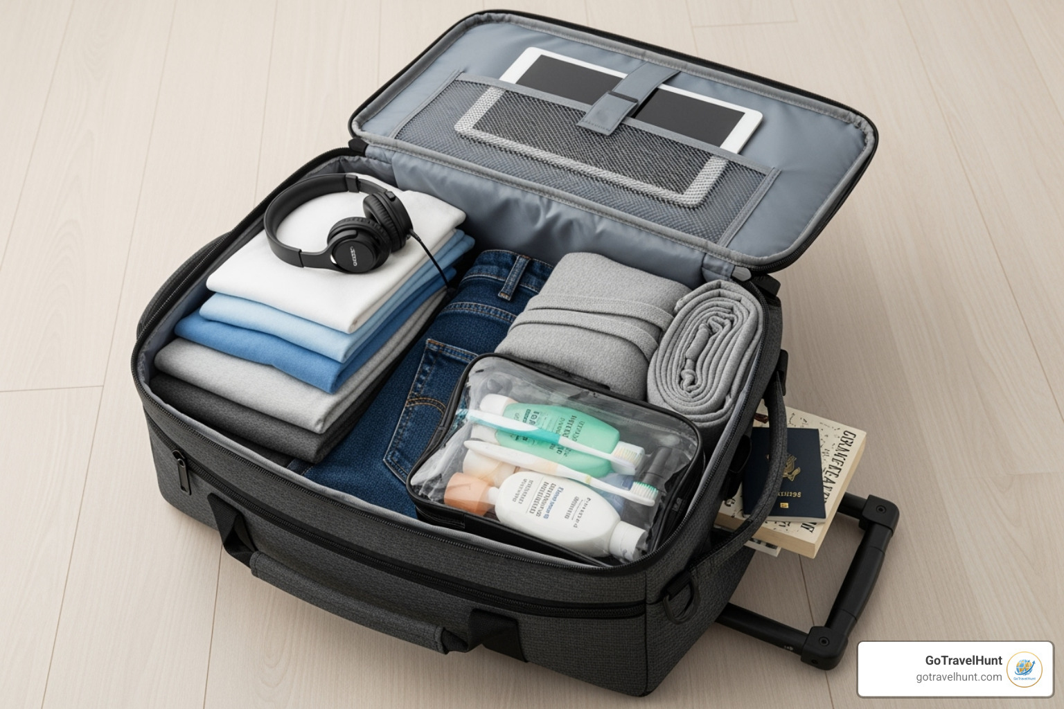 open carry-on bag - trip preparation list open carry-on bag - trip preparation list