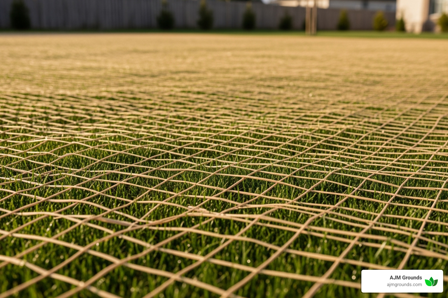 Image of a newly seeded lawn covered with a light layer of straw. - how to install a new seed lawn bed preparation
