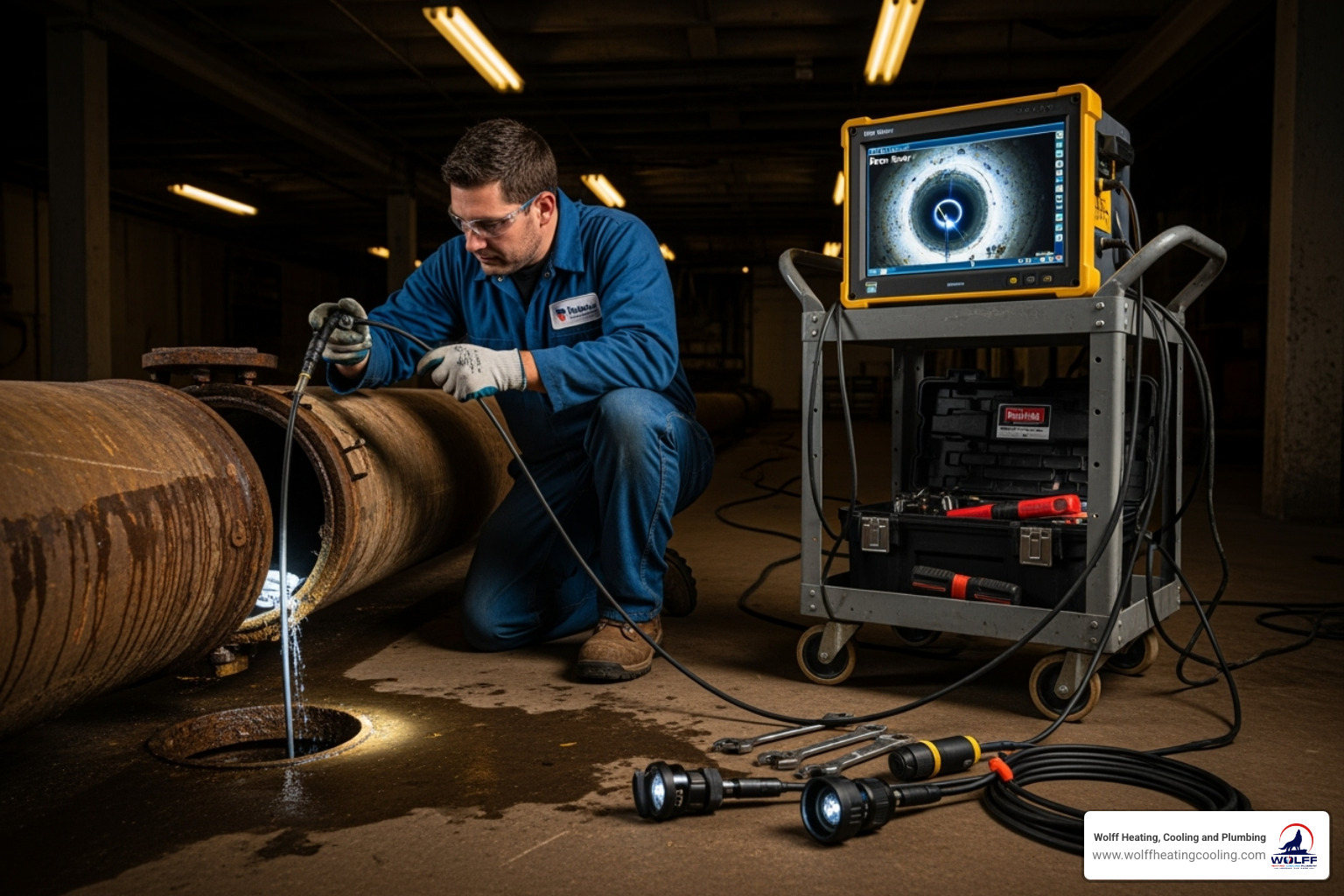 technician performing a video camera inspection of a pipe - drain repair albuquerque technician performing a video camera inspection of a pipe - drain repair albuquerque