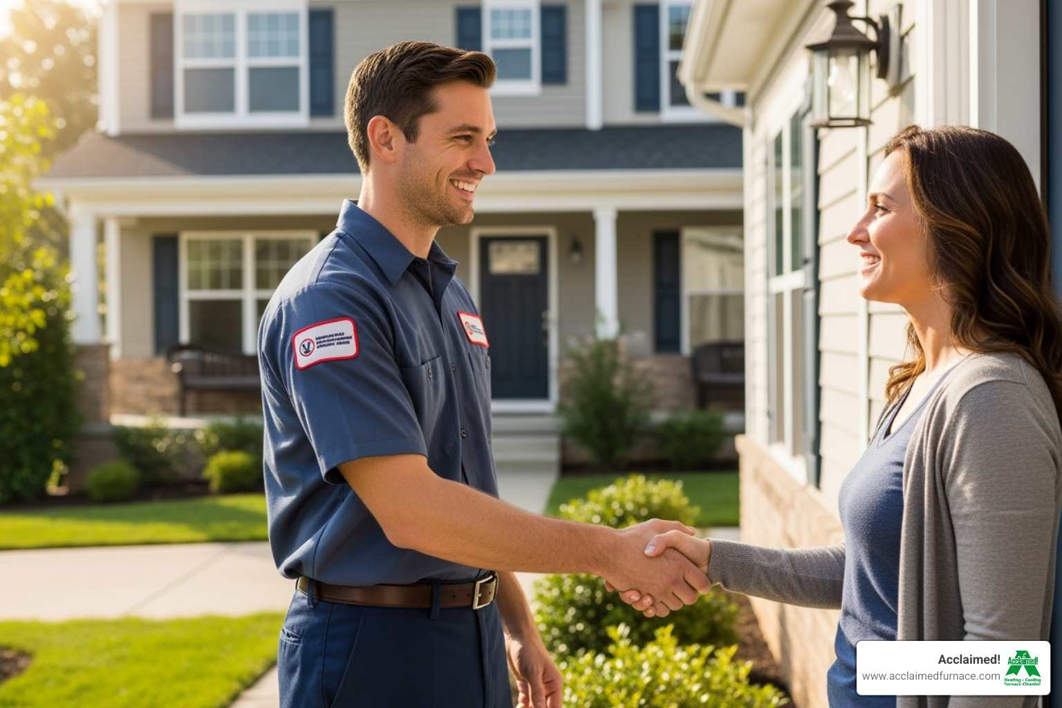 Friendly HVAC technician greeting a homeowner - emergency hvac repair edmonton ab