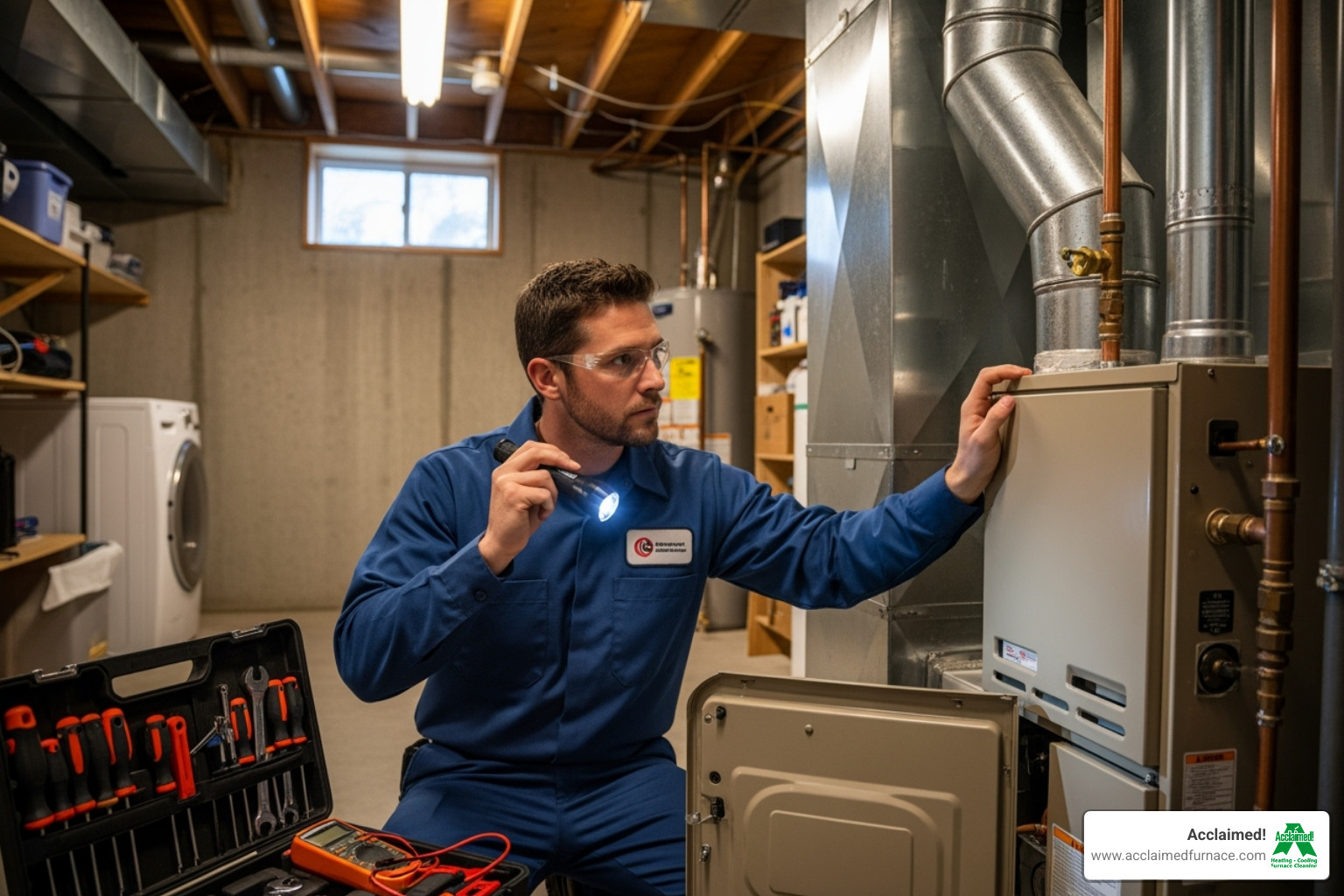 HVAC technician inspecting a furnace - hvac troubleshooting edmonton ab HVAC technician inspecting a furnace - hvac troubleshooting edmonton ab