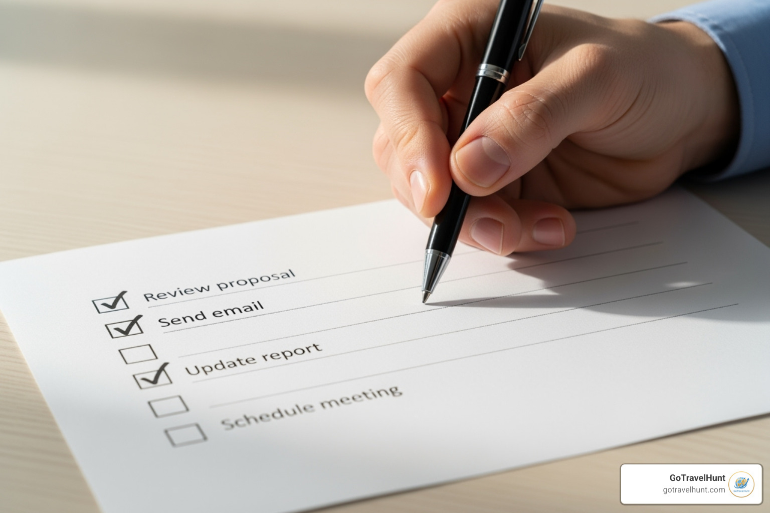 checklist with items like "Lock doors" and "Stop mail" ticked off - list of packing for travelling checklist with items like "Lock doors" and "Stop mail" ticked off - list of packing for travelling