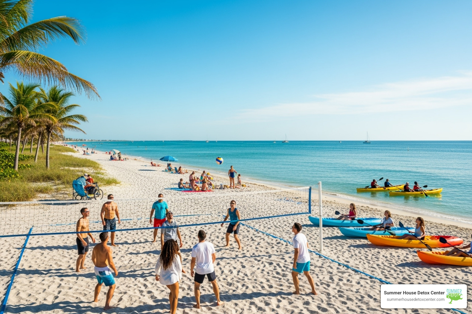 A group enjoying an outdoor recreational activity in a sunny Florida setting - rehab in coral gables A group enjoying an outdoor recreational activity in a sunny Florida setting - rehab in coral gables