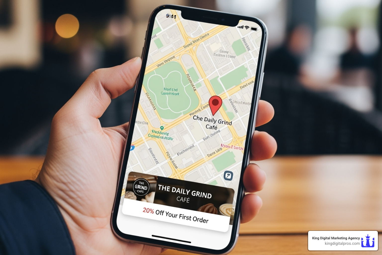 smartphone showing local business ad on a map - Local PPC advertising