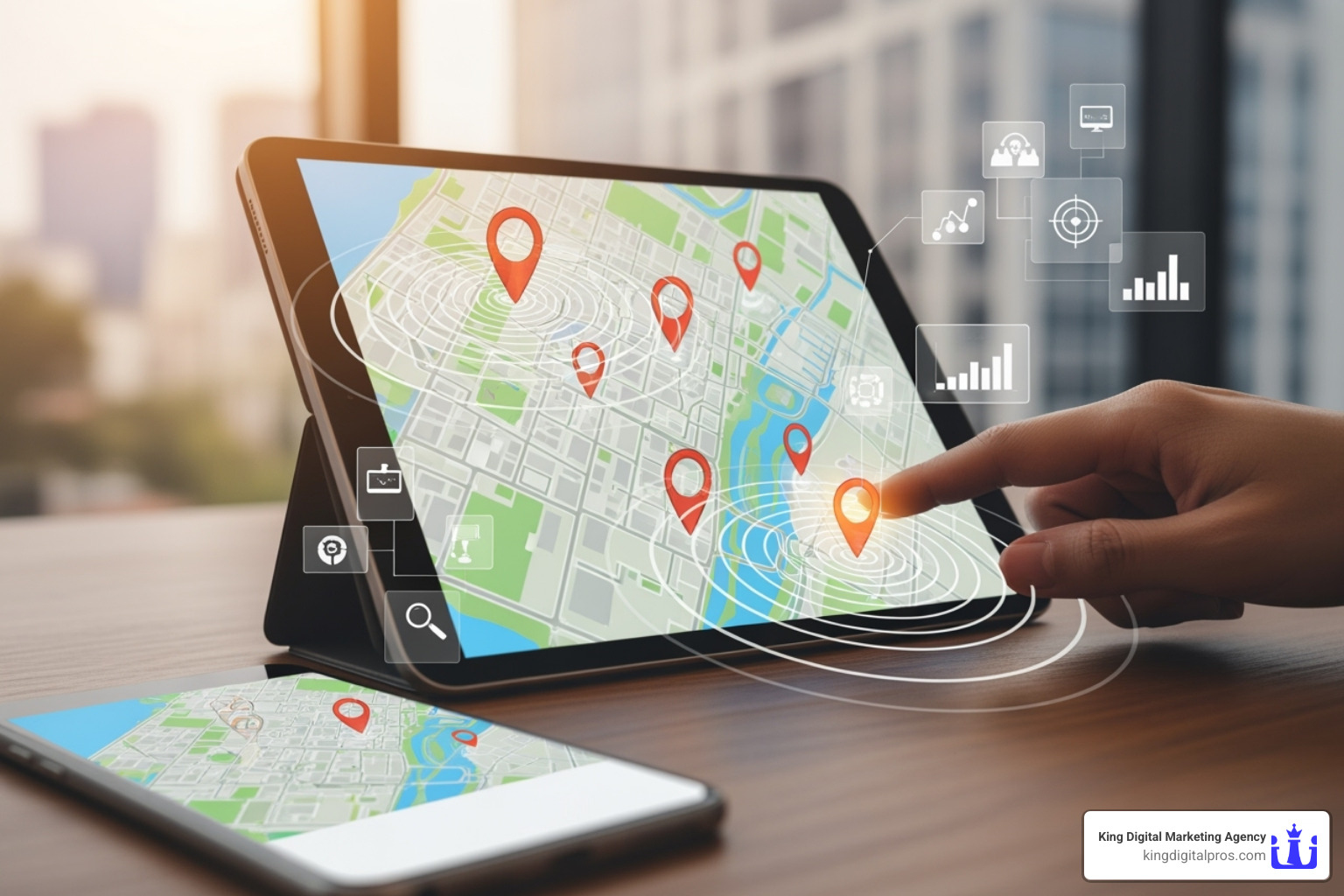 person creating a campaign on a laptop with a map interface - Local PPC advertising